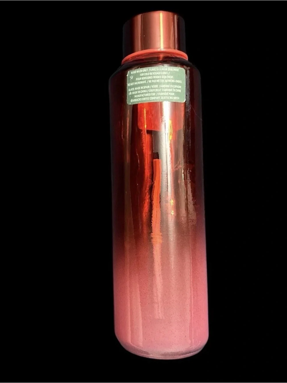 STARBUCKS Valentines Day Red Pink Ombre Recycled Glass Bottle 22oz NEW